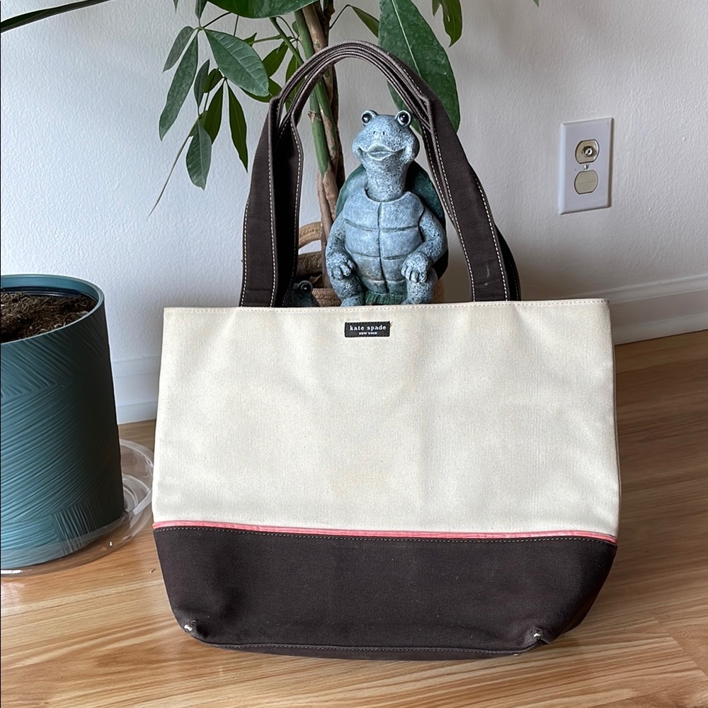 Kate Spade Two-Tone Canvas Tote Bag in Cream and Brown